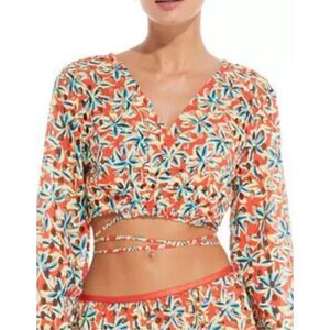 NWT Solid & Striped The Murphy eyelet orange yellow cropped top wrap around size
